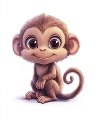 Fototapeta premium Adorable cartoon monkey on a white background 2D illustration with a playful design