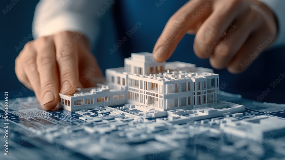 Aufkleber ai analyzing architectural blueprints, suggesting structural improvements, ai architecture, future c