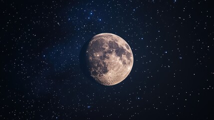 Moon surrounded by twinkling stars in a night sky