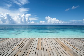 Fototapeta premium Wood pier bridge in to seascape walk blue sky
