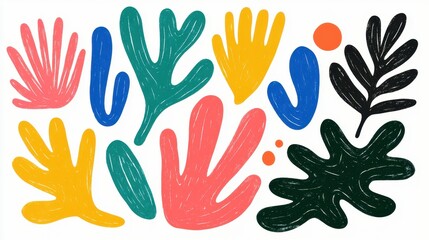 A cast with playful doodles and cute shapes drawn on it, hand-drawn, bright colors, isolated on white background