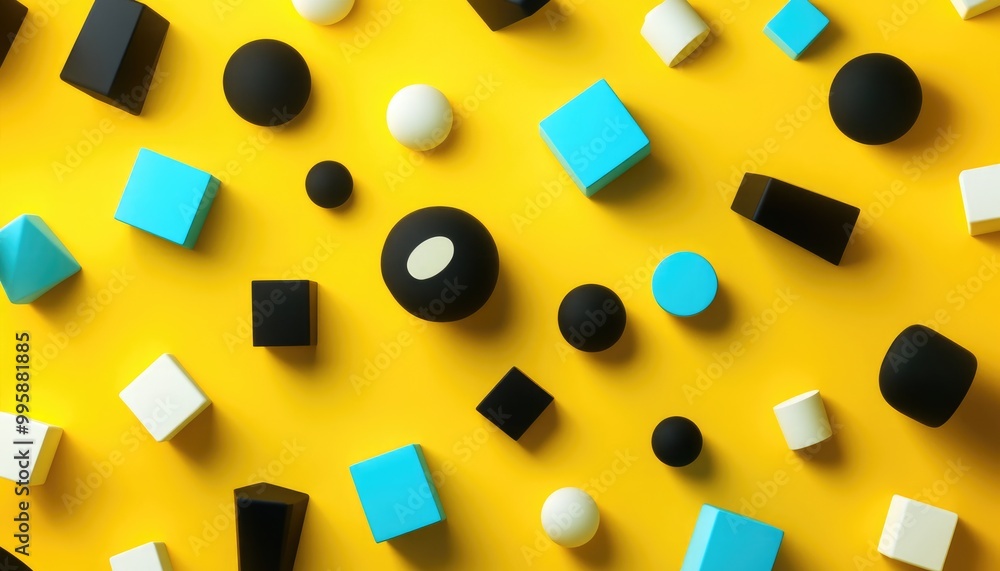 Aufkleber abstract optical illusion featuring impossible geometric shapes on a vibrant yellow background creat