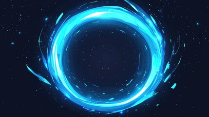 Blue circular teleport game effect in flat style featuring a 2D cartoon illustration on a black background A decorative design element for web cartoons and fantasy portals