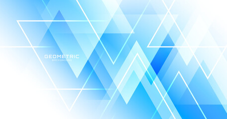 Obraz premium Blue techno abstract background overlap layer on bright space with glowing triangles decoration. Modern graphic design element science style concept for web banner, flyer, card, or brochure cover