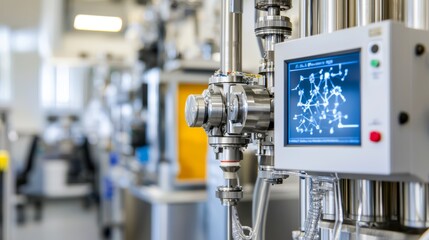 A high-tech biolab filled with machines analyzing molecular structures