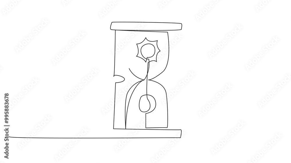 Poster animated self drawing of single one line drawing hourglass as a marker of day and night. sun on top,