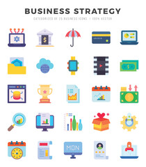 Set of 25 Business Strategy Flat Icons Pack.