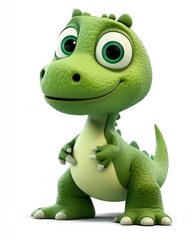 Fototapeta premium Adorable green dinosaur character with a curious expression in a cartoon style
