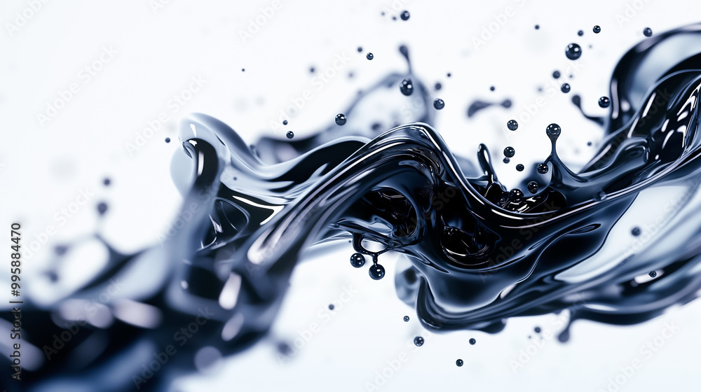 Poster a mesmerizing black liquid moves fluidly, forming elegant waves and splashes. the delicate light bac