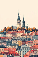 Fototapeta premium Tallinn, Estonia, color pen pencil hand-drawn effect drawing illustration for travel poster, card, wallpaper, backdrop or banner. Modern, clear, artistic and simple