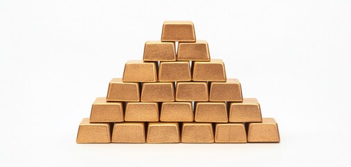 Gold bricks stacked in a pyramid formation, symbolizing strong financial growth, gold bricks, wealth pyramid