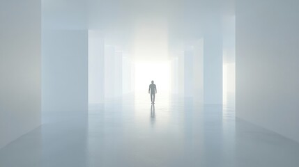 Obraz premium Surreal depiction of an individual in an expansive white space