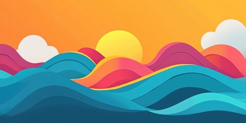 Abstract flat design template featuring wave elements for corporate marketing materials in a cartoon style suitable for business applications