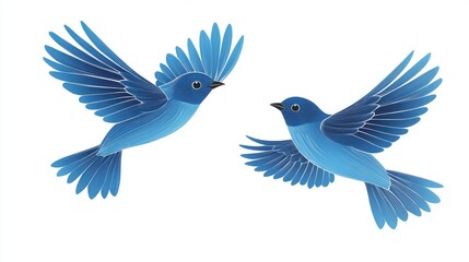 Obraz premium Two flat style blue winged bird icons isolated on a white background representing flight
