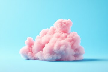 Fluffy pink cloud isolated against a blue backdrop featuring a 2D cartoon style illustration with a soft pastel sky