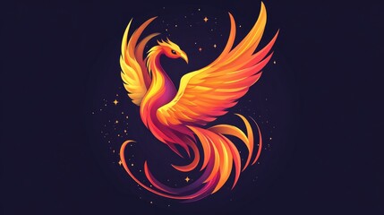 Fantasy phoenix 2D cartoon icon illustration template design