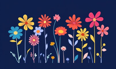 Obraz premium Colorful 2D cartoon flower silhouettes