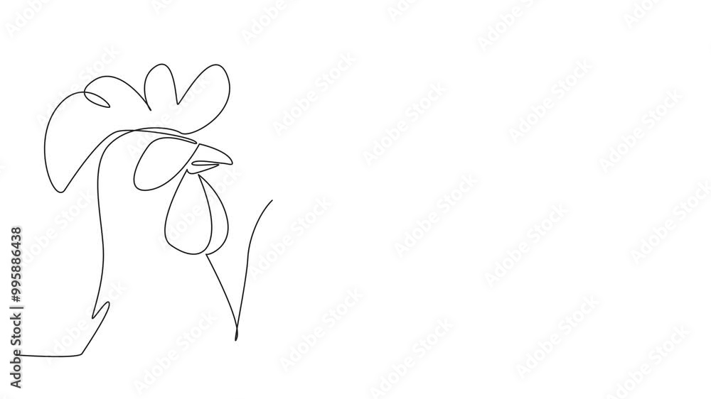 Poster animated self drawing of single continuous line drawing a pair of rooster and hen. made to resemble 
