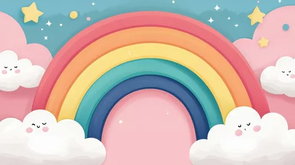 Wanddecoratie Regenboog A cast with adorable drawings of clouds and rainbows, fun and cheerful, cartoon style, isolated on white background  © bajita111122