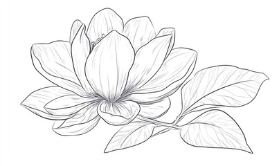 Obraz premium Whimsical flower sketch in a 2D cartoon style Outlined illustration on a plain background Doodle design suitable for children s coloring activities Depicts a blooming bud with leaves
