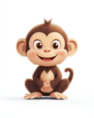 Fototapeta premium Adorable cartoon monkey on a white background 2D illustration with a playful design