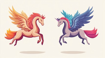 Obraz premium Fantasy Pegasus icon and 2D cartoon symbol design template