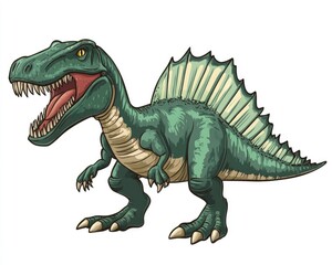 Naklejka premium Cartoon style Spinosaurus character on a plain white background