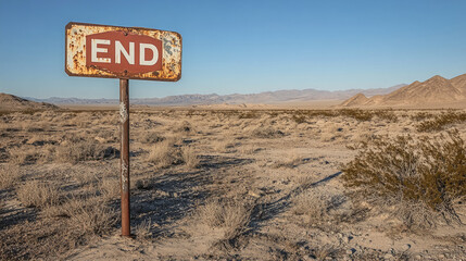 Rustic End Sign Along a Deserted Road