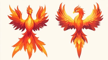Fantasy phoenix 2D cartoon icon illustration template design