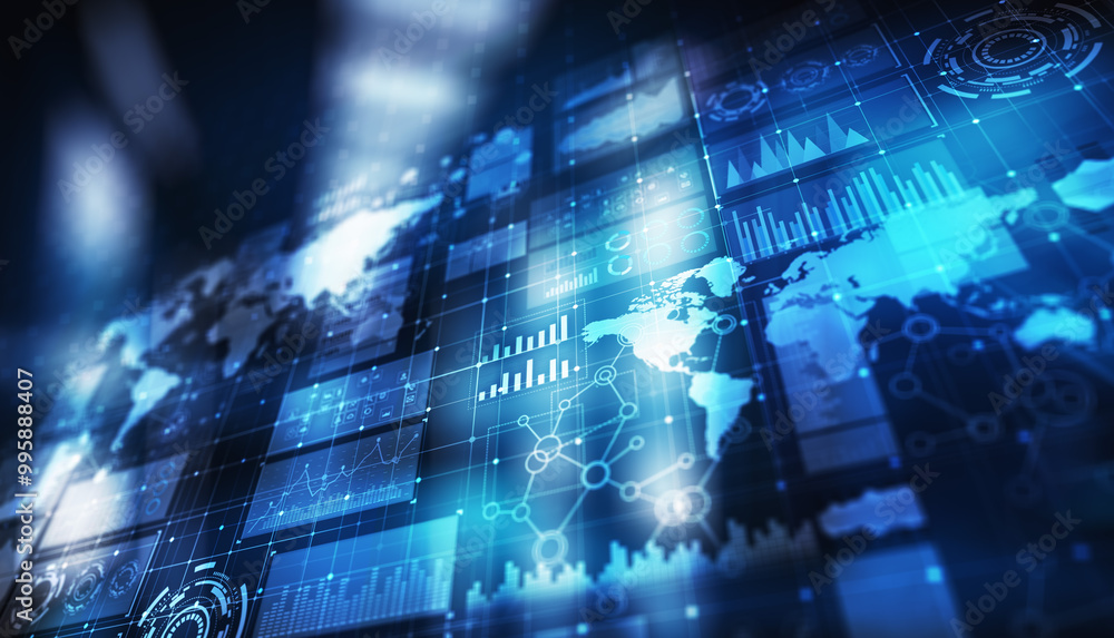 Poster business intelligence dashboard with graph and icons. big data. trading and investment. modern techn