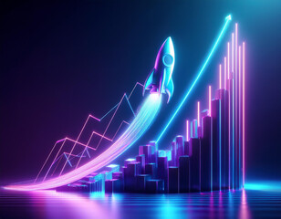 growth business, growth bar chart rocket, innovation, graph financial with social network diagram concept. 