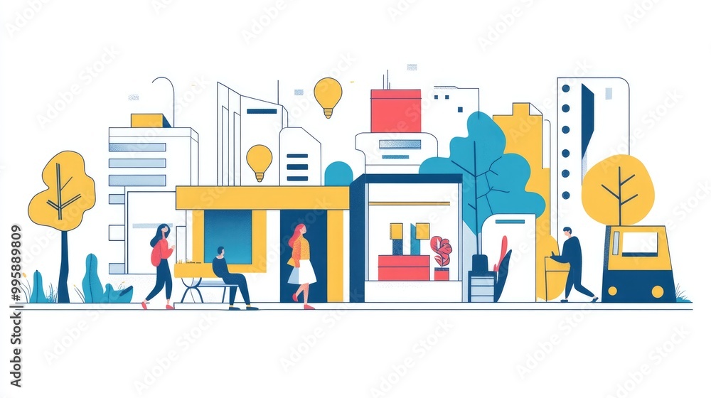 Poster modern illustration in a sleek line design style for a startup project