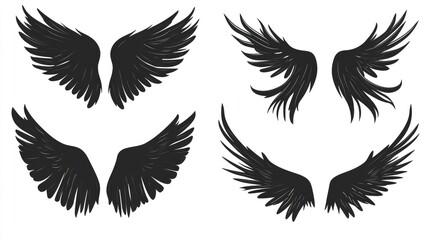 Obraz premium Silhouette of bird or angel wings A set of wings depicted in a 2D cartoon style illustration