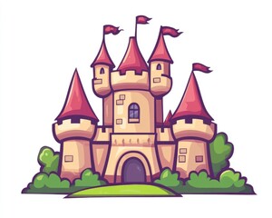 Obraz premium Fantasy castle logo icon 2D cartoon style illustration for design purposes