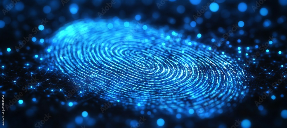 Poster finger print. digital security biometric human identification. generative ai technology.