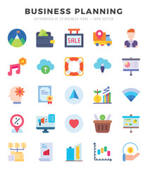 Set of Business Planning icons in Flat style. High quality Flat Icons symbol collection.