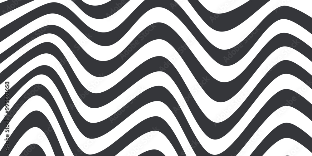 Aufkleber Abstract horizontal background with dynamic waves. Trendy vector illustration in style retro 60s, 70s. White and black colors	