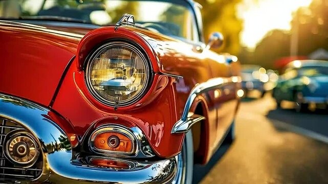 a classic car  and  other cars  in the background