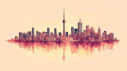 Toronto, Canada, color pen pencil hand-drawn effect drawing illustration for travel poster, card, wallpaper, backdrop or banner. Modern, clear, artistic and simple