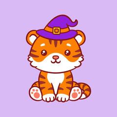Cute Tiger Wear Halloween Hat Illustration