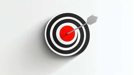 A bullseye target with a dart in the middle on a white background.