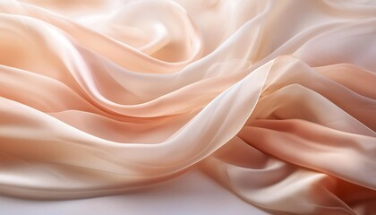 Obraz premium Soft flowing fabric with gentle peach and cream tones, featuring elegant sheer drapes in a serene abstract background. Luxurious silky textures and subtle light effects enhance the delicate, tranquil