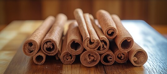 Dry cinnamon stick. Kitchen cooking spice food ingredient. Generative AI technology.	
