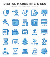 Collection of Digital Marketing & SEO 25 Two Color Icons Pack.
