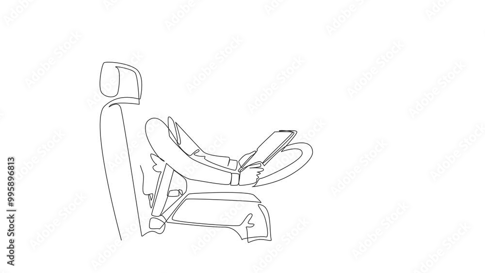 Poster animation of continuous one line drawing of male driver holding clipboard. professional in working. 