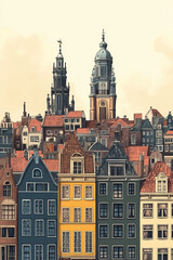 Obraz premium Utrecht, Netherlands, color pen pencil hand-drawn effect drawing illustration for travel poster, card, wallpaper, backdrop or banner. Modern, clear, artistic and simple