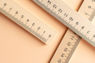 Composition with school wooden measuring ruler	