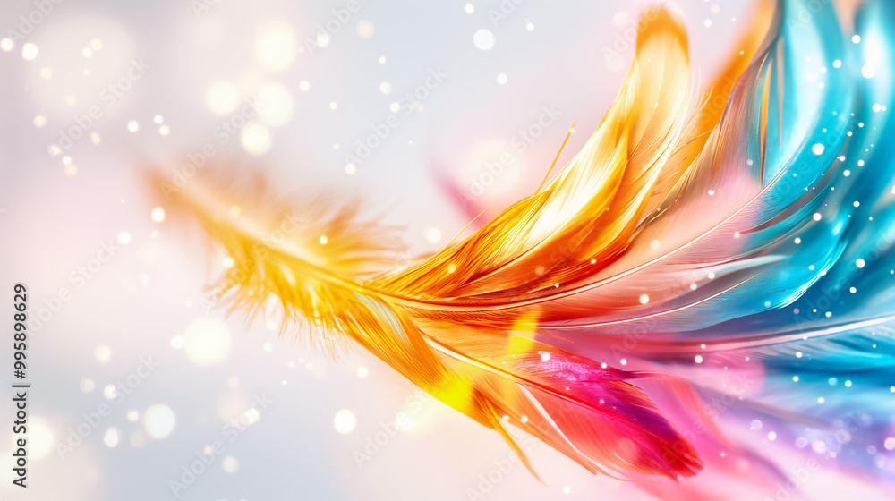 Poster this lively wallpaper features a stunning array of colorful feathers, blending warm and cool tones a
