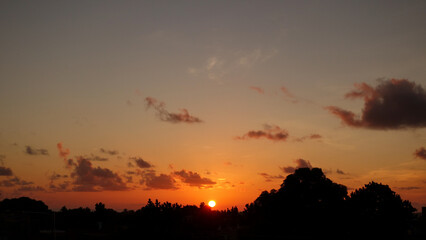 Sunset in Cuba with silhouettes of the countryside