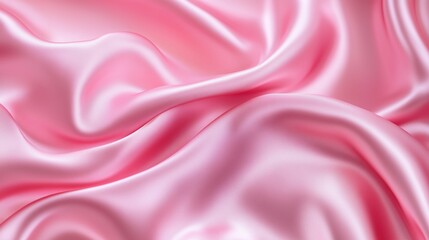 Abstract pastel light pink silky wavy satin fabric material background. Horizontal (16:9)